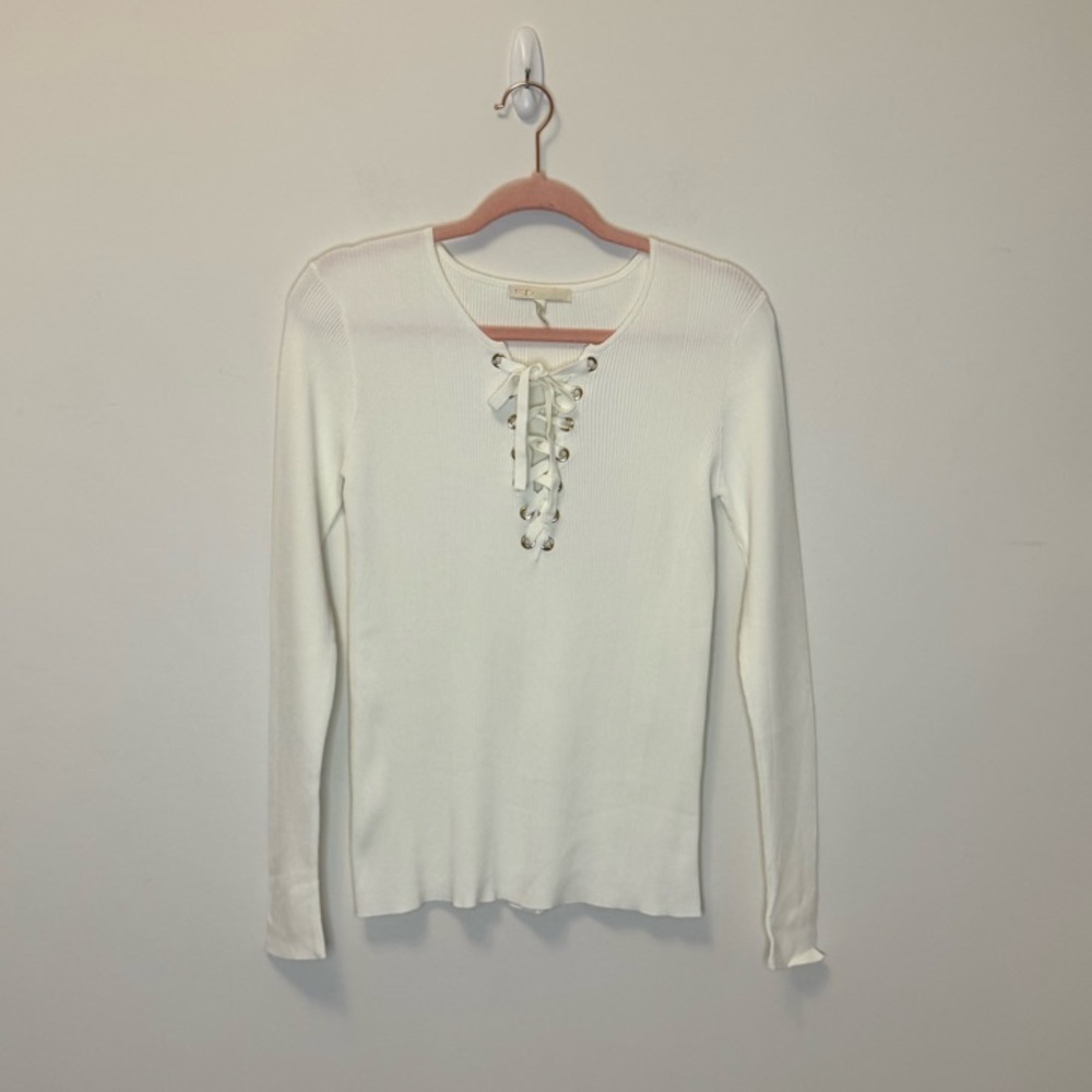 Maje Matana Lace-up Sweater In Ecru